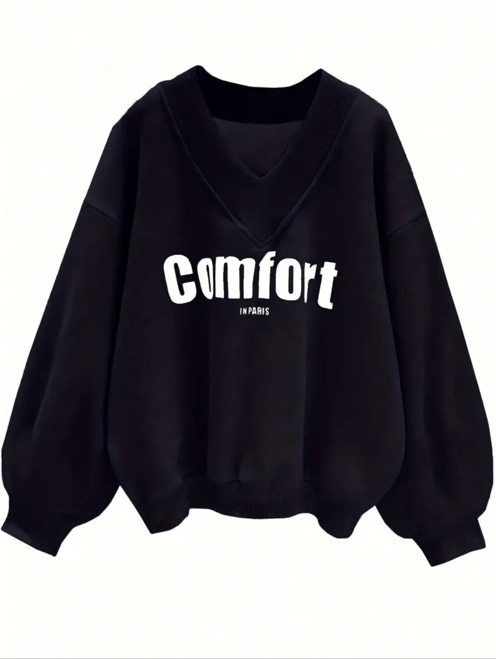 Comfort V-Neck Black Sweatshirt with White Logo